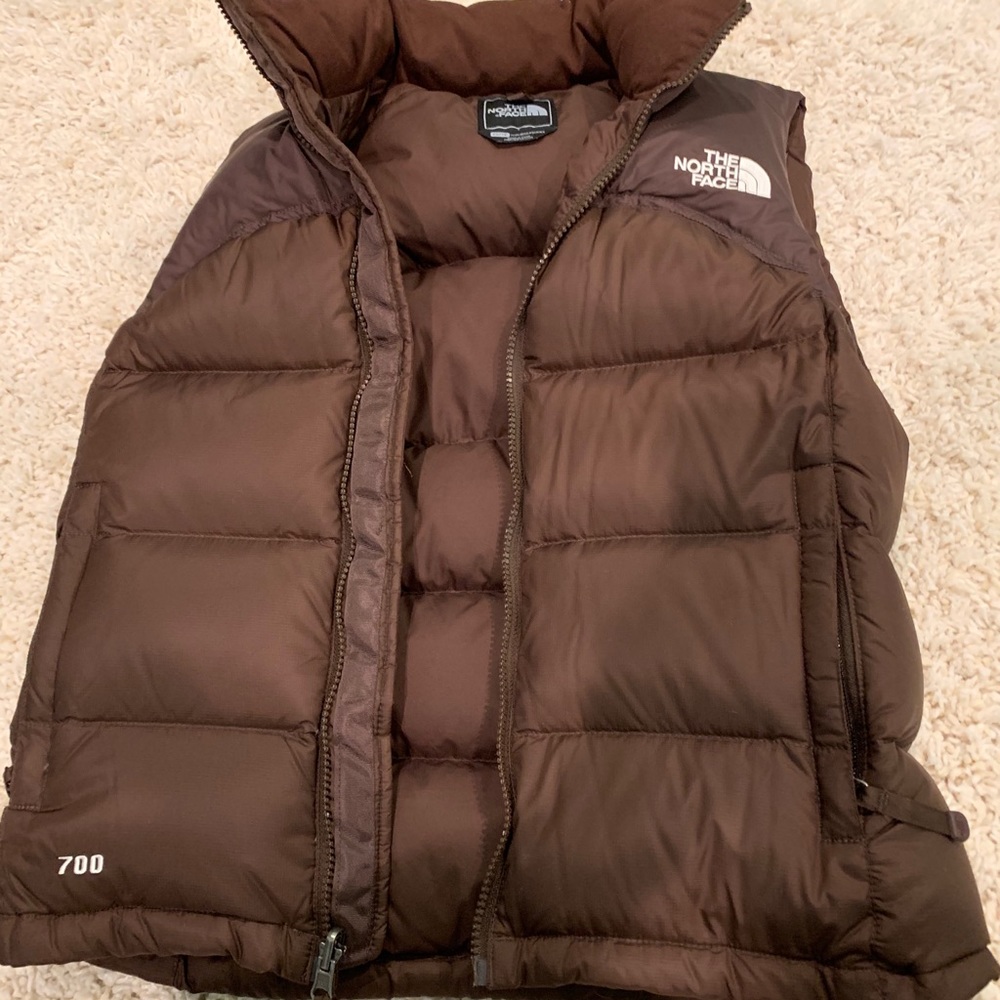 brown north face puffer